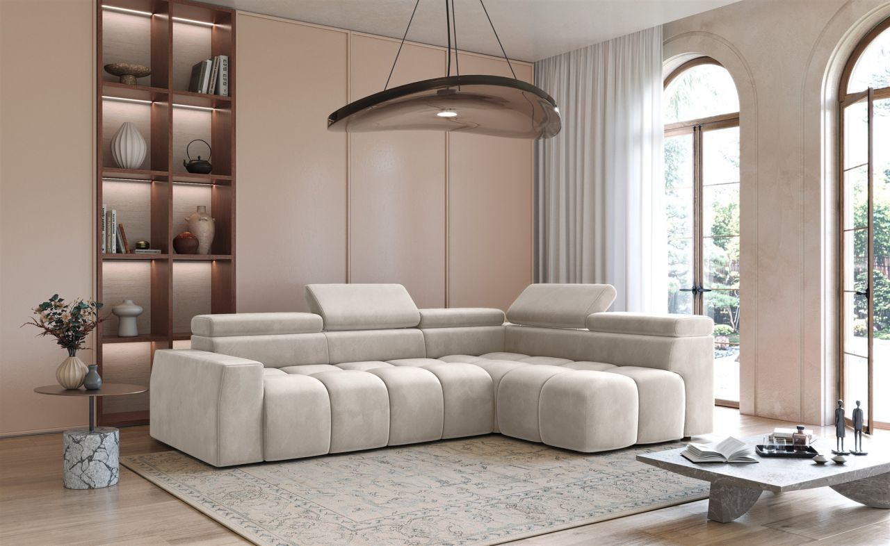 Ecksofa ersofa DARCY in Stoff Salvador Beige Ottomane Rechts
