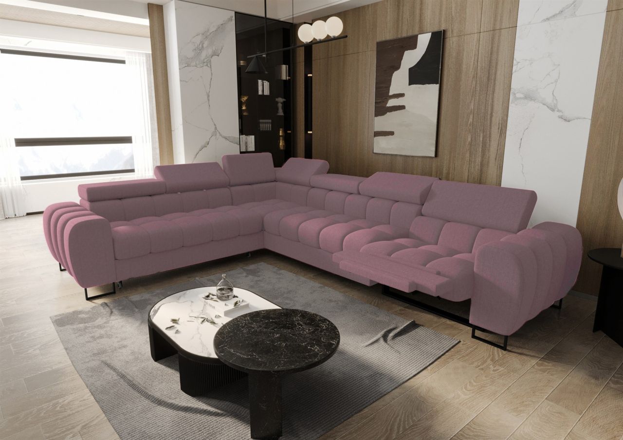 Ecksofa Schlafsofa BASTIEN RELAX in Stoff Gemma Rosa Ottomane Links
