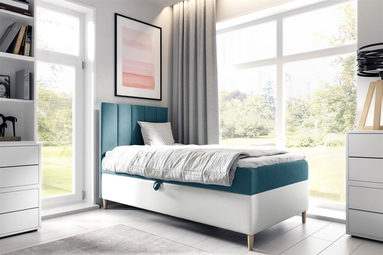 Boxspringbett Gästebett Kinderbett HELVI Nr.1 80x200cm Weiss-Türkis