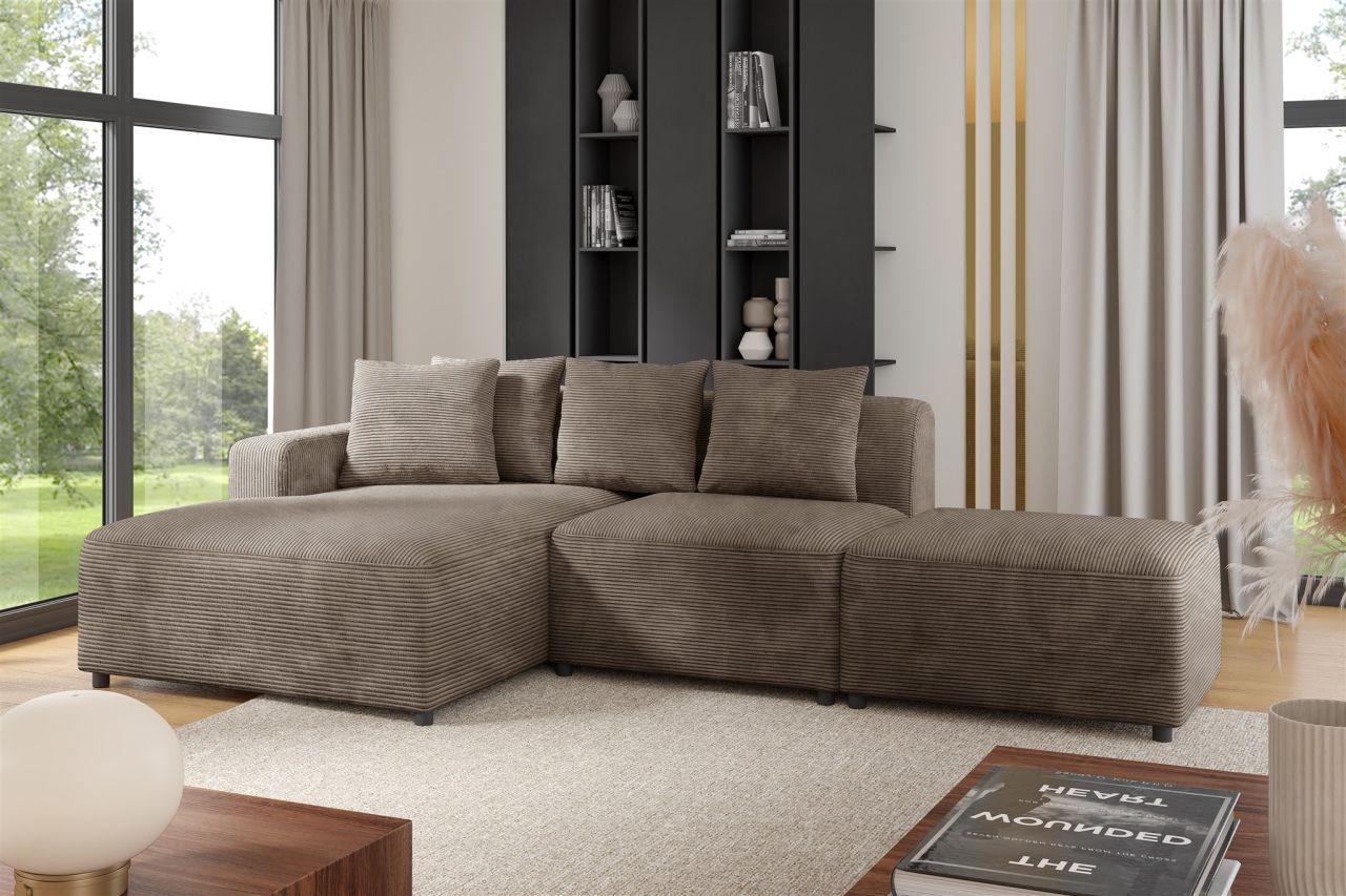 Ecksofa ersofa MEGAN XS inkl. Hocker Stoff Poso Cappuccino Ottomane Links