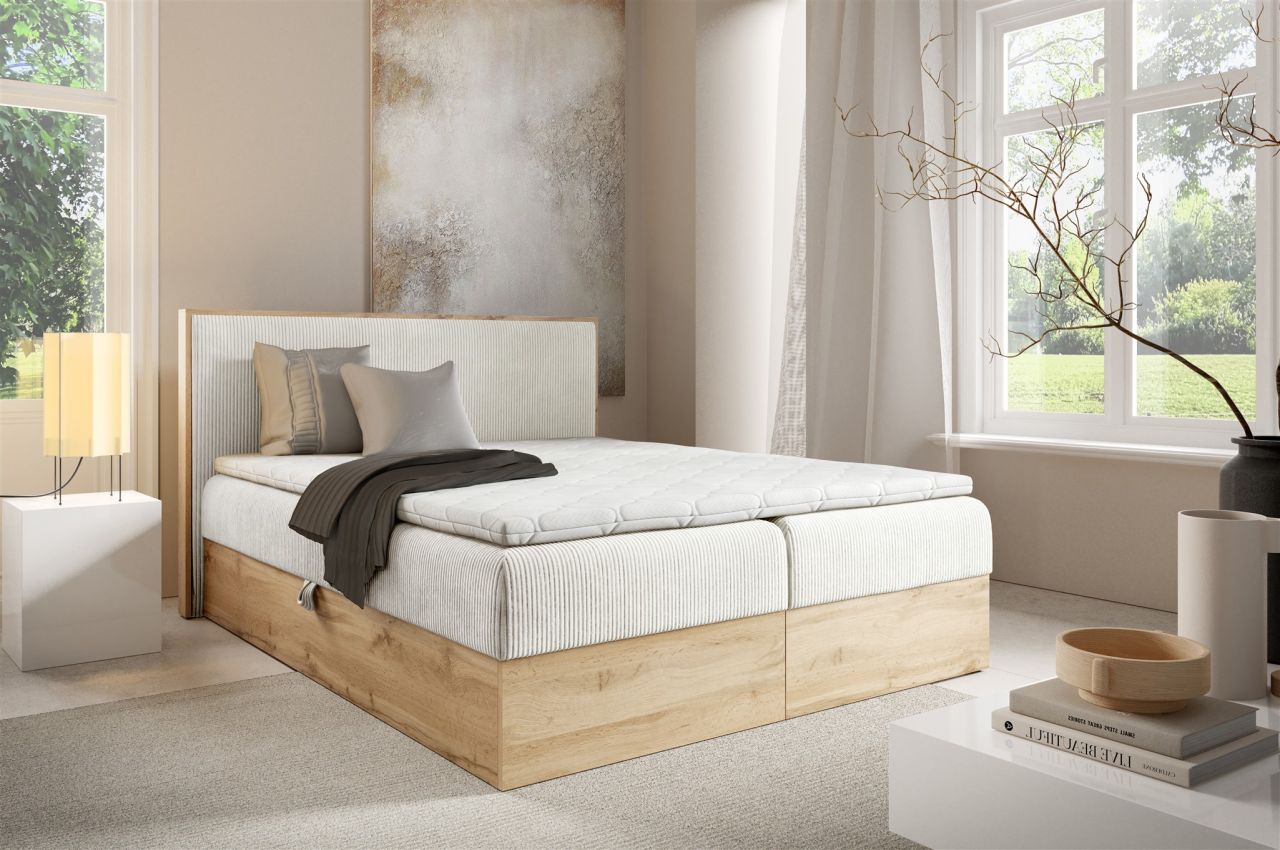 Boxspringbett Schlafzimmerbett ROLAND 120x220cm in Stoff Lincoln Creme