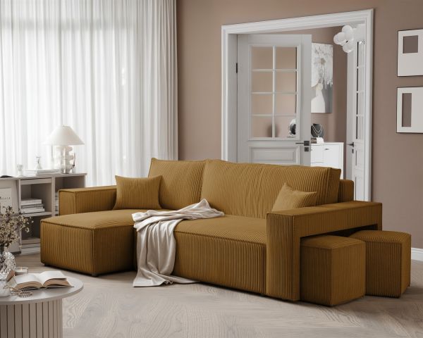 Ecksofa Schlafsofa Sofa ADARA inkl. Hocker Stoff Poso Honiggelb Ottomane Links | Ottomane: Links | Ecksofas mit Schlaffunktion | Polstermöbel