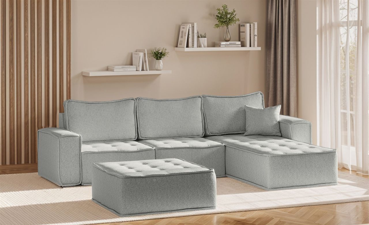 Ecksofa Modulsofa 4-teilig SANDE Stoff Alpine Hellgrau Ottomane Rechts