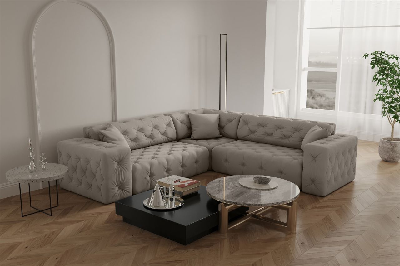 Ecksofa ersofa CHANTAL in Stoff Opera Velvet Cream Seite Universal