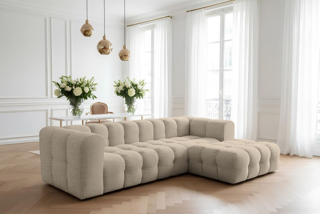 Ecksofa ersofa SOLVIE in Stoff Moly Beige Ottomane Rechts