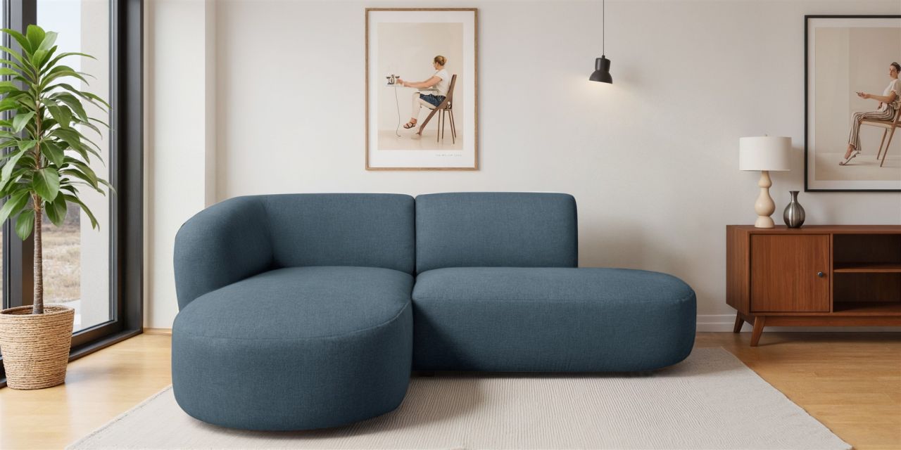 Ecksofa ersofa BABETTE in Stoff Lins Blau Ottomane Links