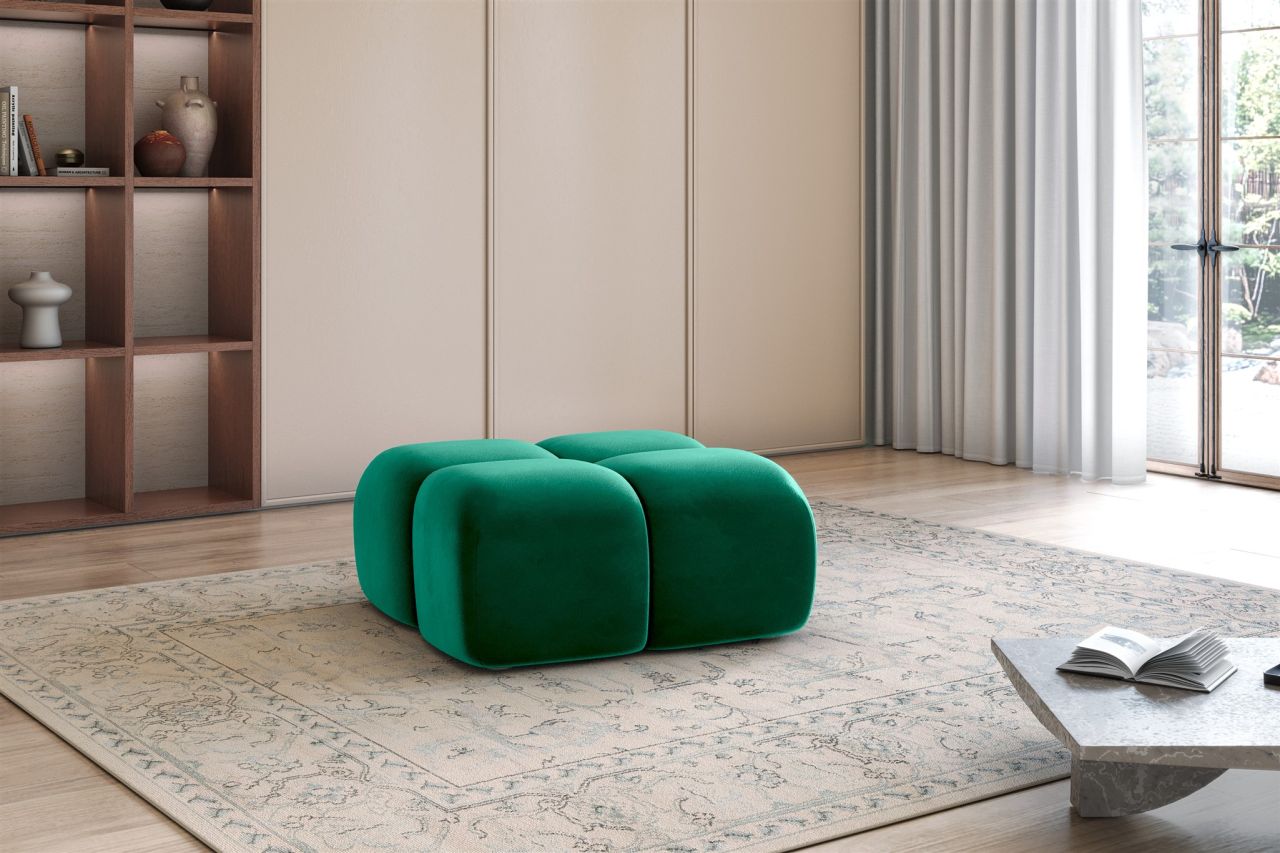 Polsterhocker erhocker DARCY 85x85 cm in Stoff Salvador Flaschengrün