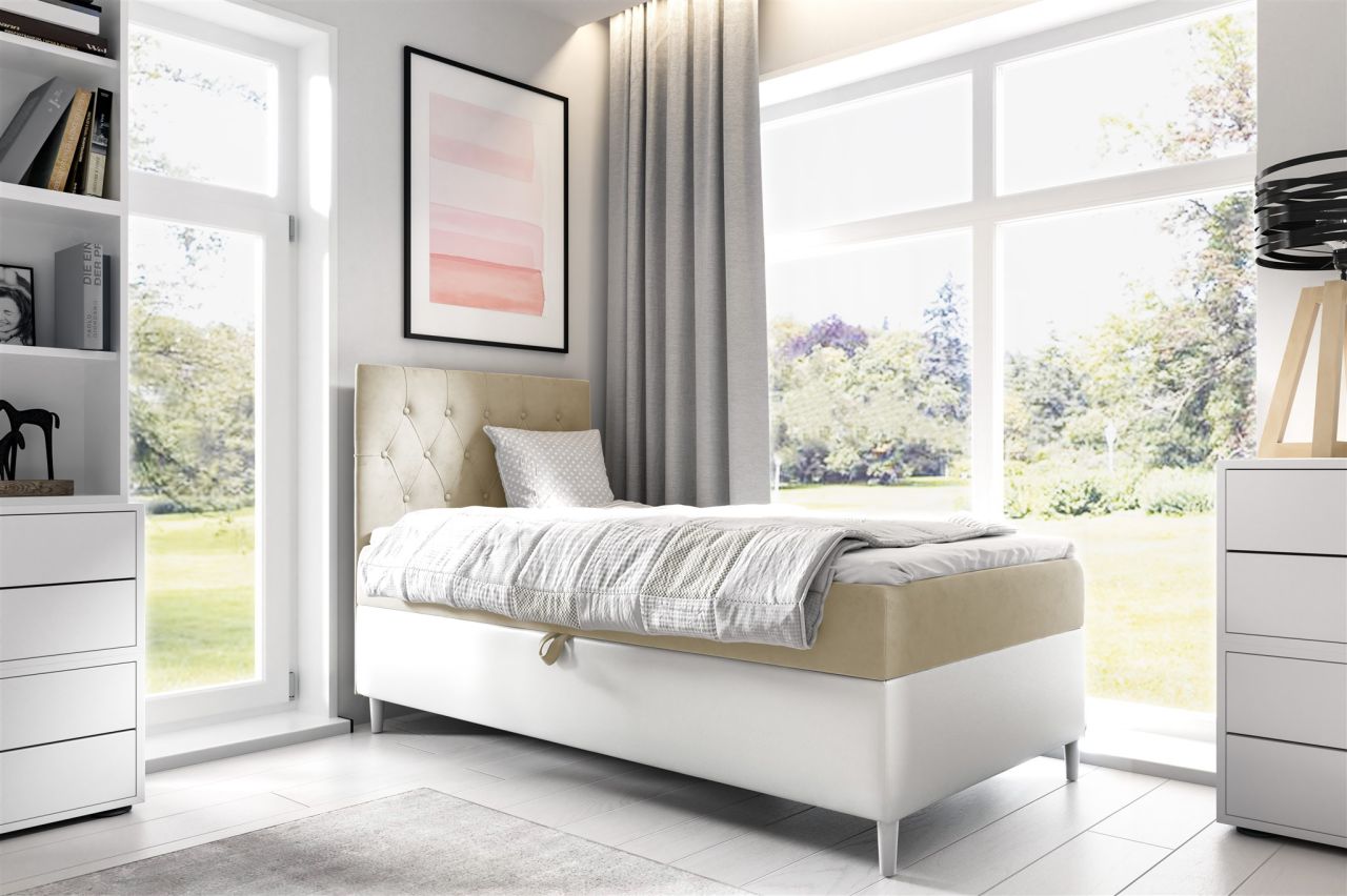 Boxspringbett Gästebett Kinderbett FINJA Nr.1 80x200cm Weiss-Beige