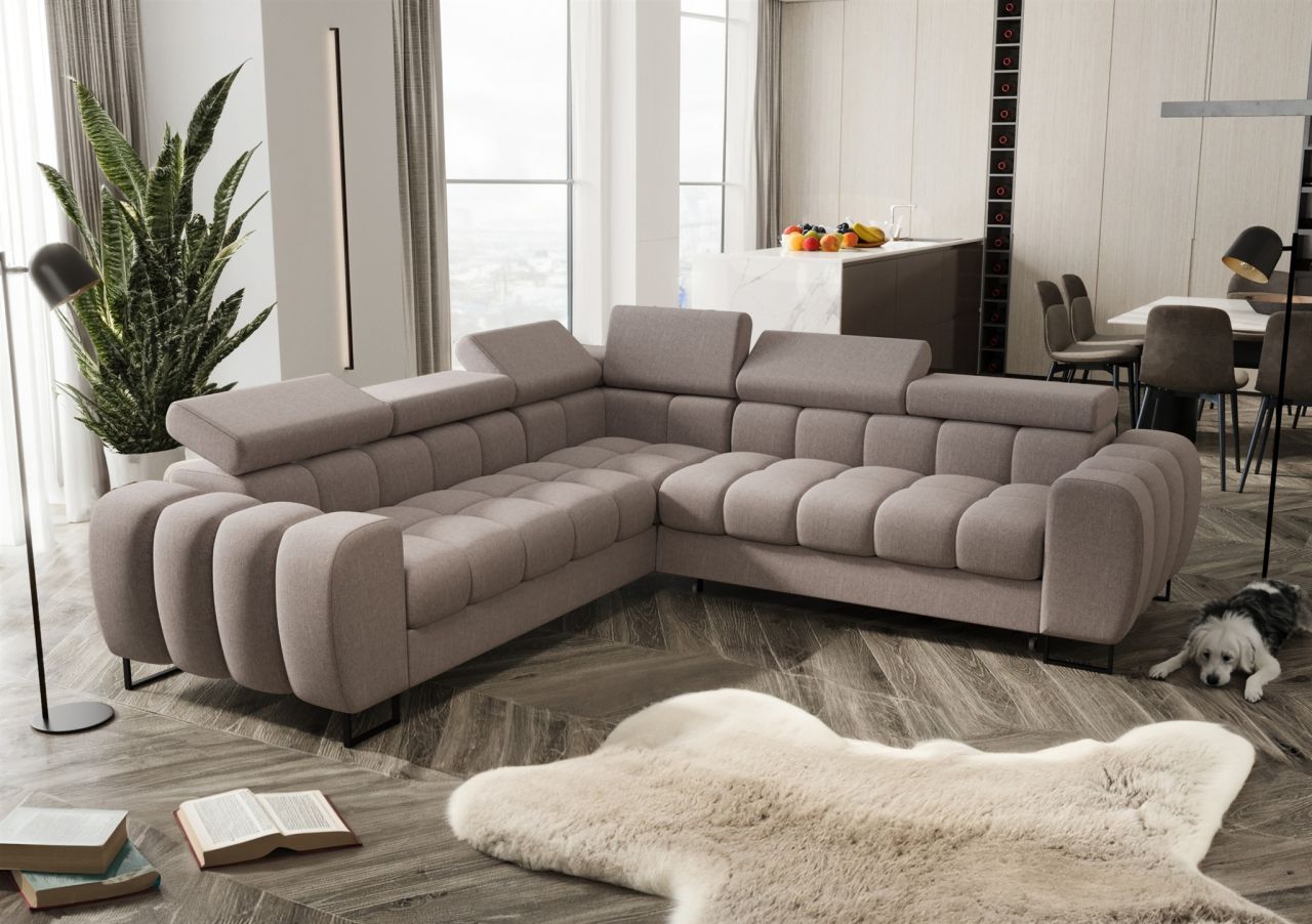 Ecksofa Schlafsofa BASTIEN in Stoff Gemma Aschgrau Seite Universal