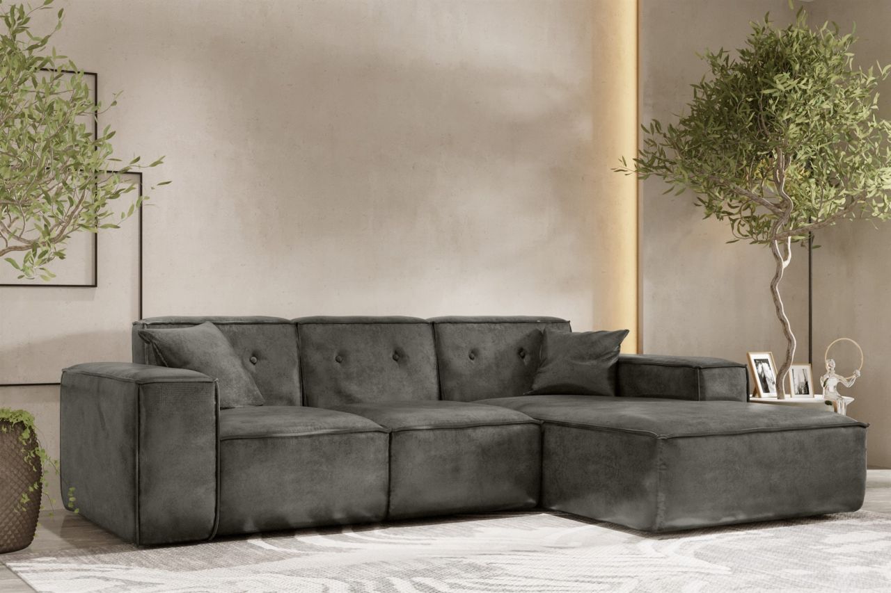 Ecksofa ersofa CESINA Stoff Gobi (Vintage Look) Anthrazit Ottomane Rechts