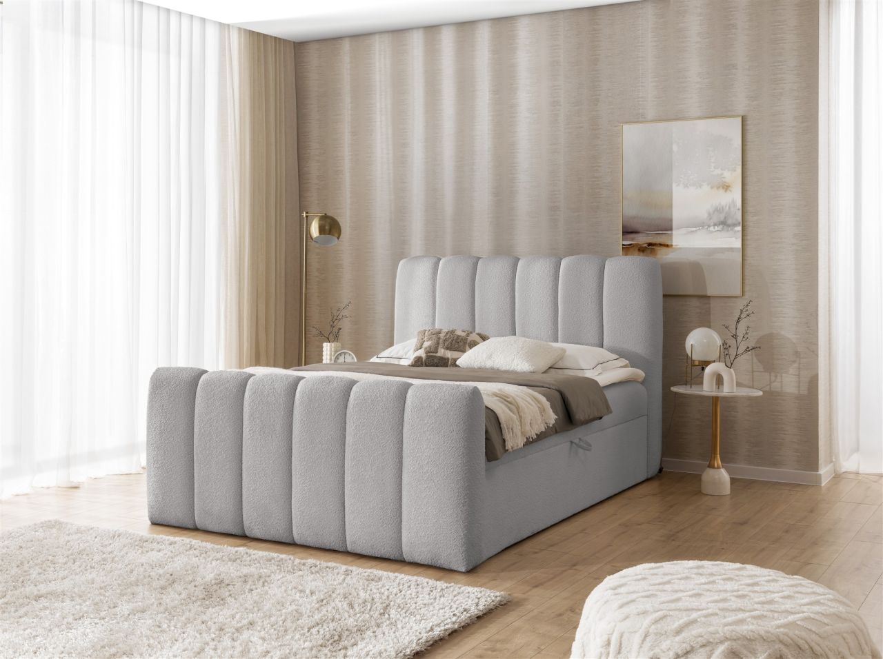 Boxspringbett Schlafzimmerbett DENIS 140x200cm Stoff Catch Me Silbergrau