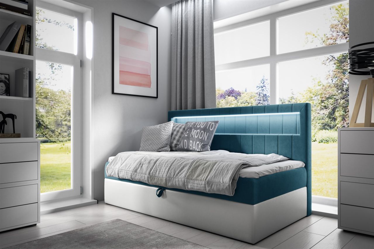 Boxspringbett Gästebett Kinderbett FABIAN Nr.2 90x200cm Weiss-Türkis