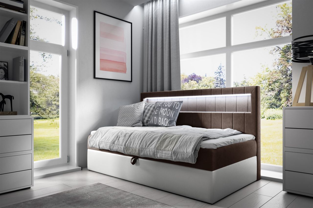 Boxspringbett Gästebett Kinderbett FABIAN Nr.2 80x200cm Weiss-Braun