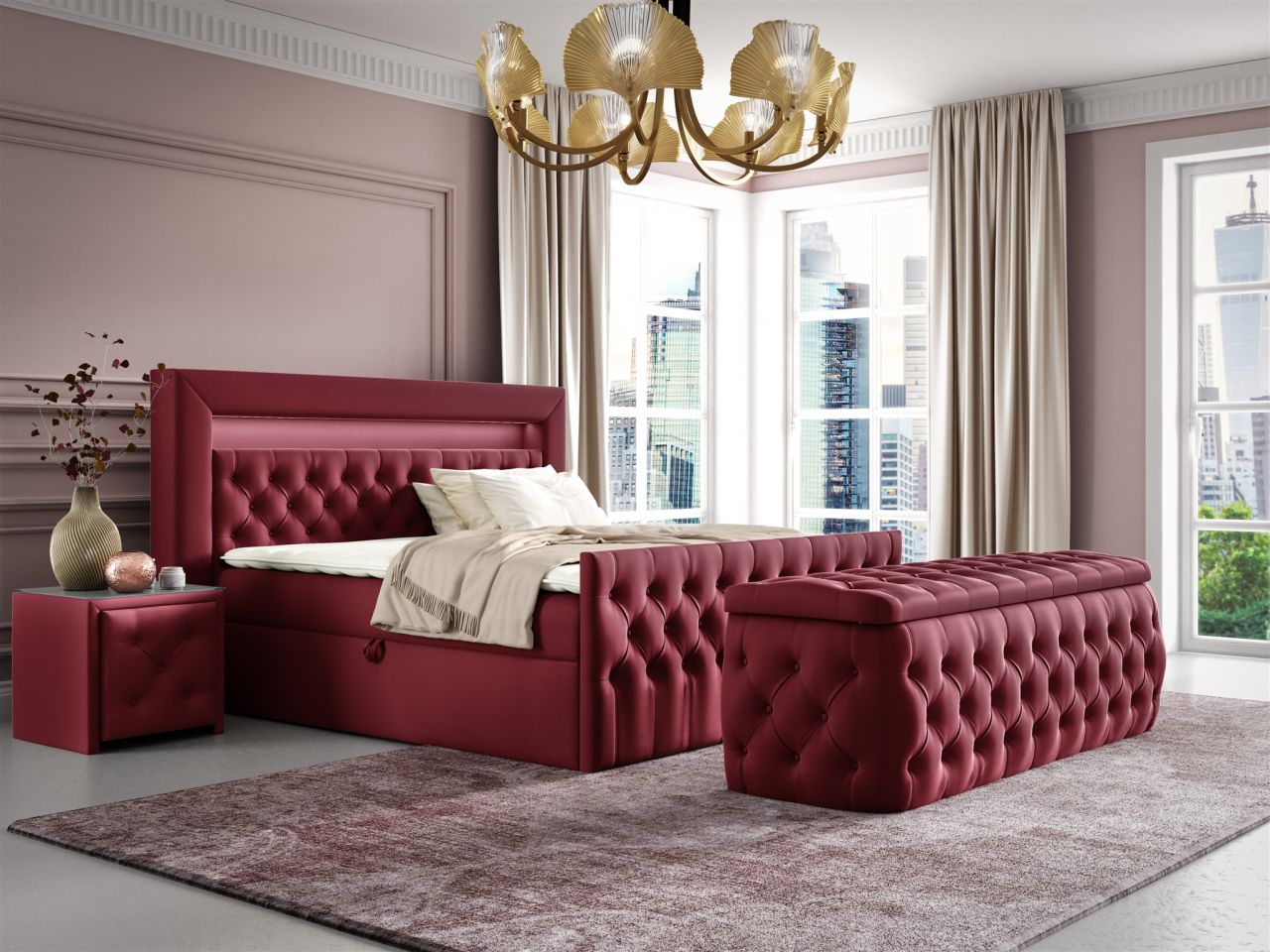 Boxspringbett Schlafzimmerbett ERNESTO Nr.4 120x200cm in Elisa Velvet Bordeau...