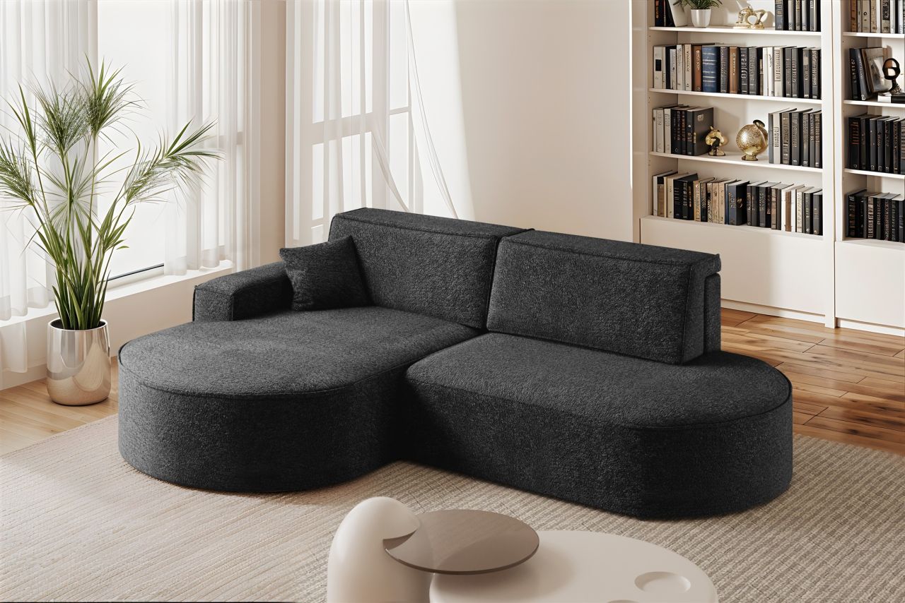 Ecksofa Schlafsofa Sofa VENEDIG Stoff Arena Schwarz Ottomane Links