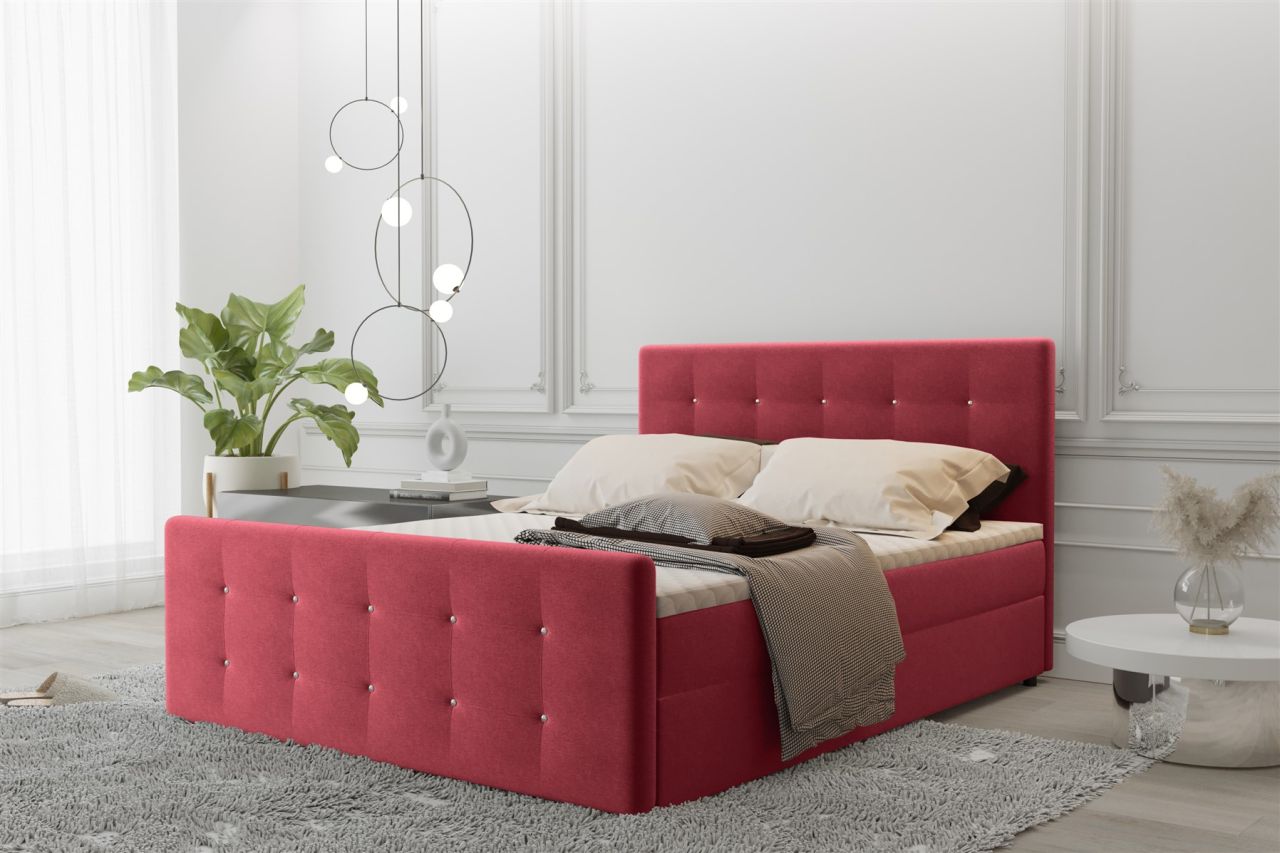 Boxspringbett Schlafzimmerbett MAURO 120x200cm Stoff Soro Rot inkl.Bettkasten