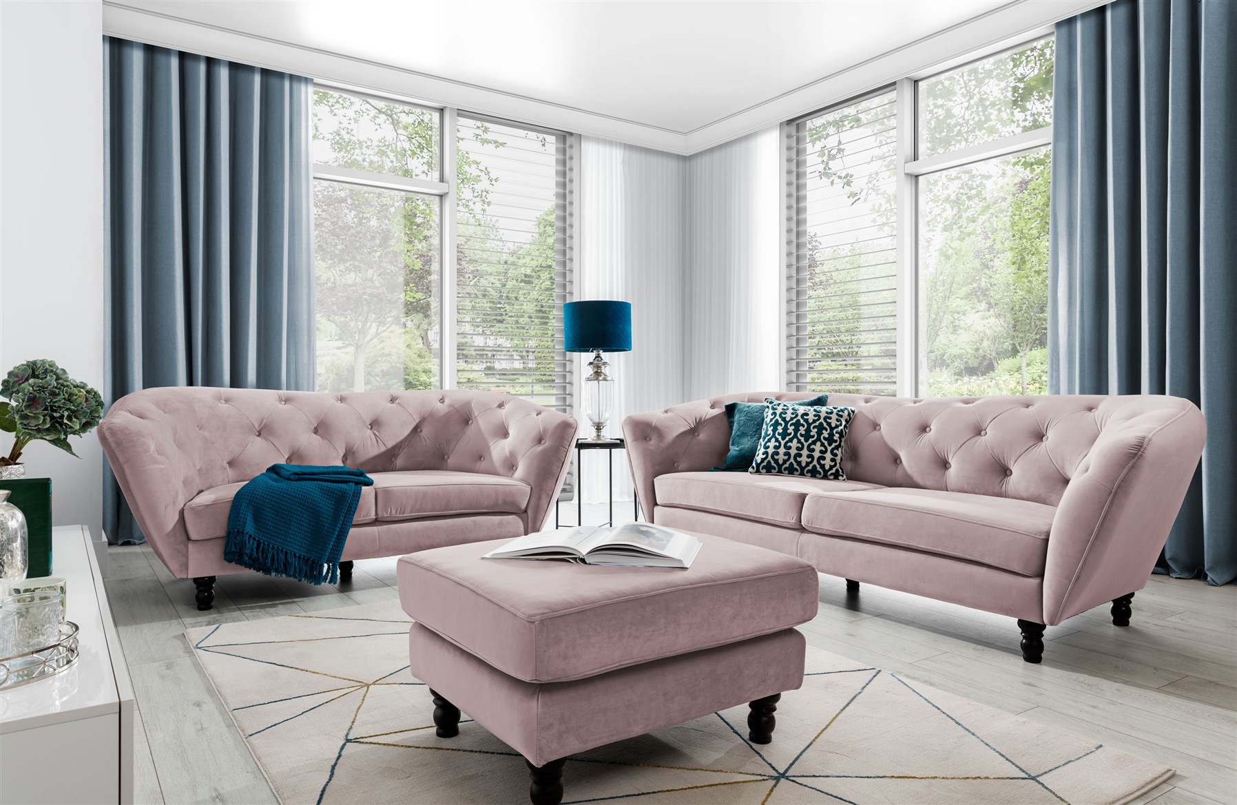 Sofaset Designersofas CHARLOTTE 3-2-1 in Stoff Matt Velvet Altrosa | Couchgarnituren | Polstermöbel