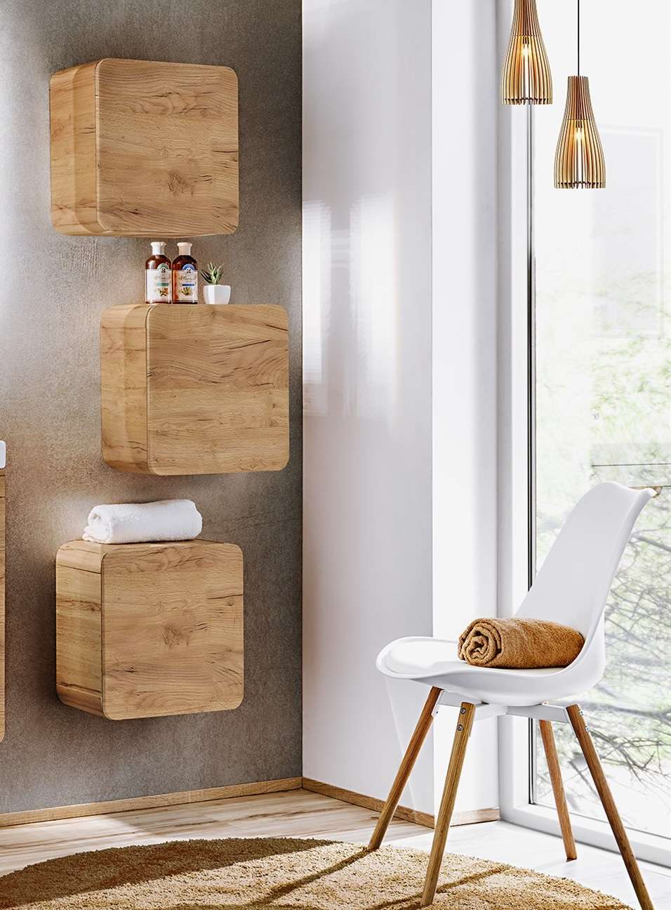 Badezimmer Hängeschrank 3er-Set 35x35x22 cm FERMO Gold Eiche | für Badmöbelserie- FERMO | Badschränke-Einzel | Badmöbel