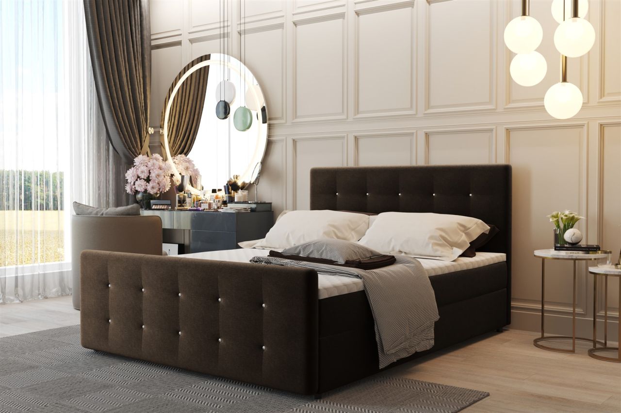 Boxspringbett Schlafzimmerbett CARLOS 140x200cm Stoff Braun inkl.Bettkasten