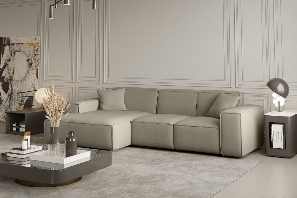 Ecksofa ersofa CELES in Stoff Opera Velvet Creme Ottomane Links