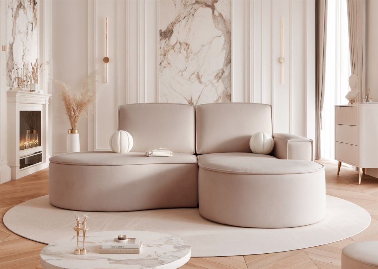 Ecksofa ersofa Sofa ARLET in Stoff Riviera Beige Ottomane Rechts