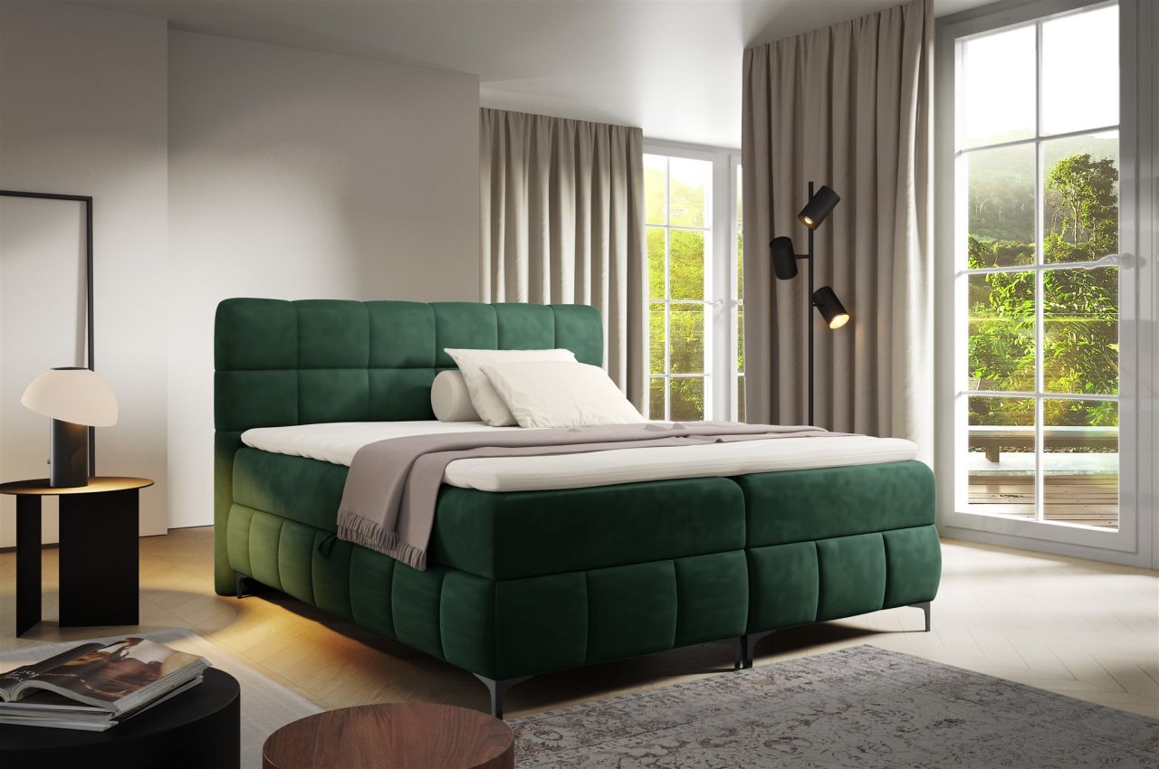 Boxspringbett Schlafzimmerbett SOPHIE 180x200cm Stoff Salvador Flaschengrün