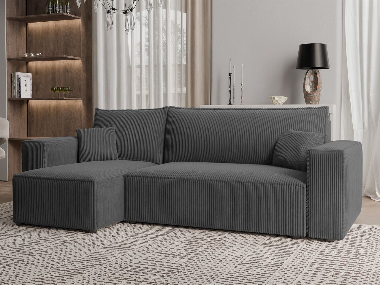Ecksofa Schlafsofa Sofa ADARA in Stoff Poso Dunkelgrau Ottomane Links