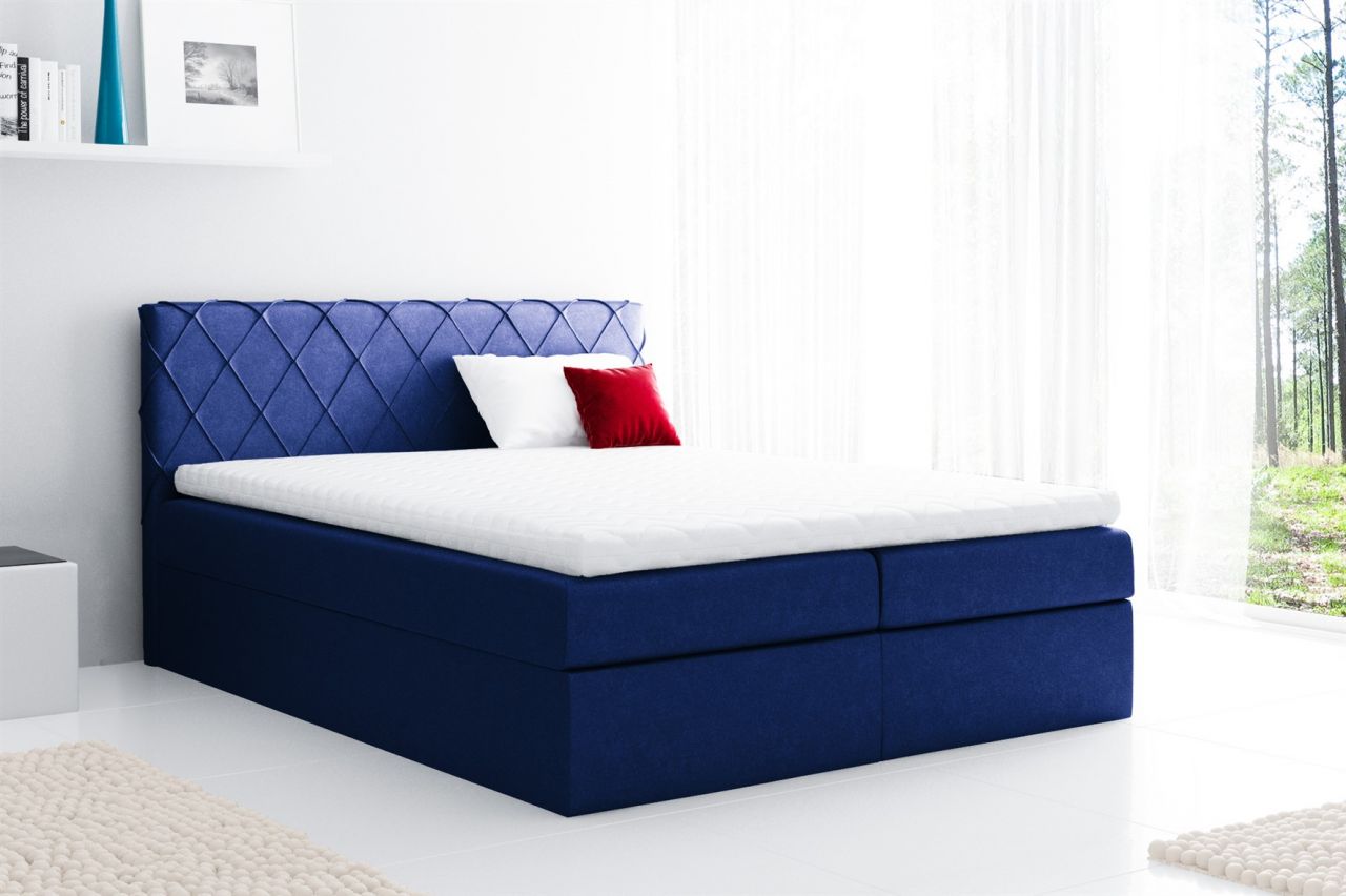 Boxspringbett Schlafzimmerbett GRETA 160x200cm Stoff Blau