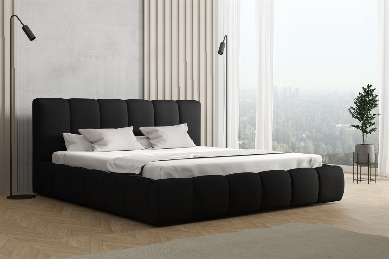 Polsterbett Doppelbett GIULIA Komplettset 200x200cm Stoff Magic Velvet Schwarz