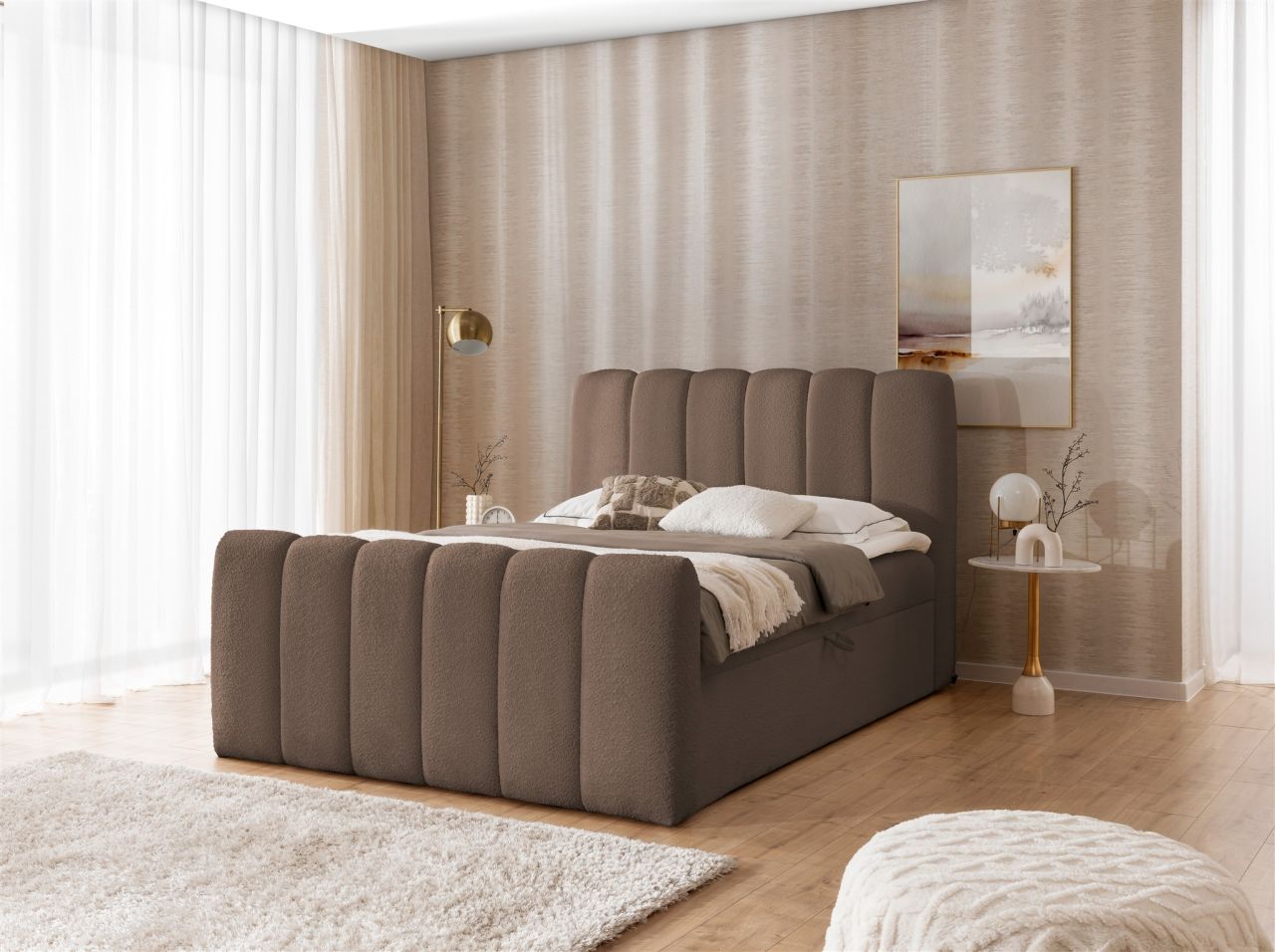 Boxspringbett Schlafzimmerbett DENIS 140x200cm Stoff Catch Me Braun