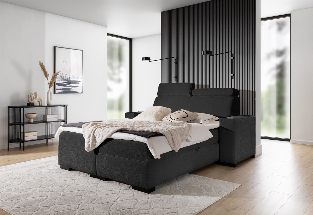 Boxspringbett Bett NESTOR 120x200cm Set.1 in Stoff Dress Me Schwarz