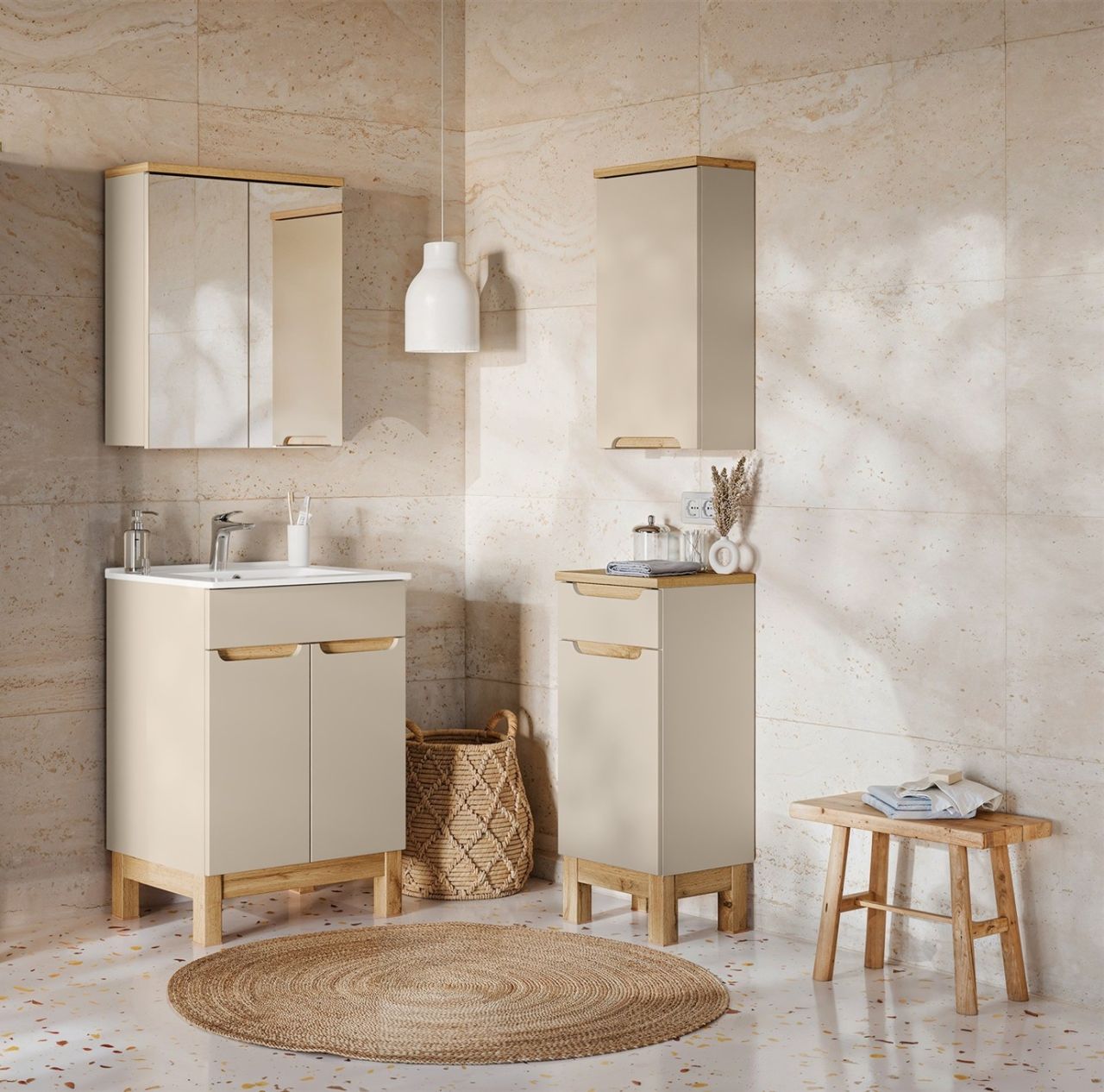 Badmöbel Set 4-tlg Badezimmerset DEVI Cashmere inkl. Waschtisch 60 cm