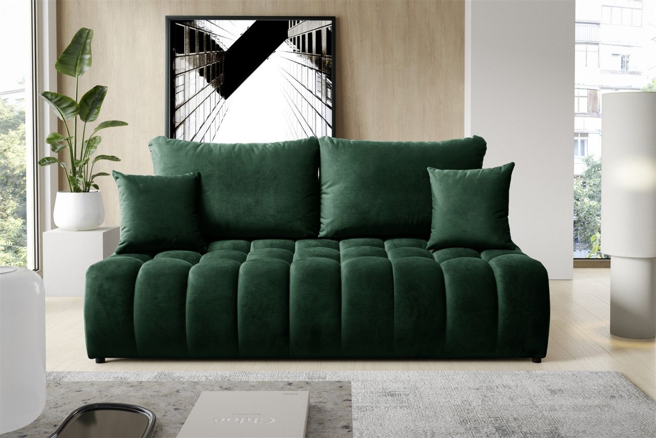 Sofa 3-Sitzer mit Schlaffunktion NINA Stoff Soft Grün