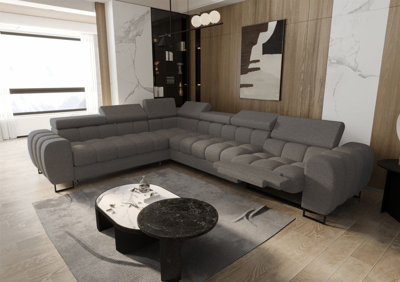 Ecksofa Schlafsofa BASTIEN RELAX in Stoff Aragon Dunkelgrau Ottomane Links