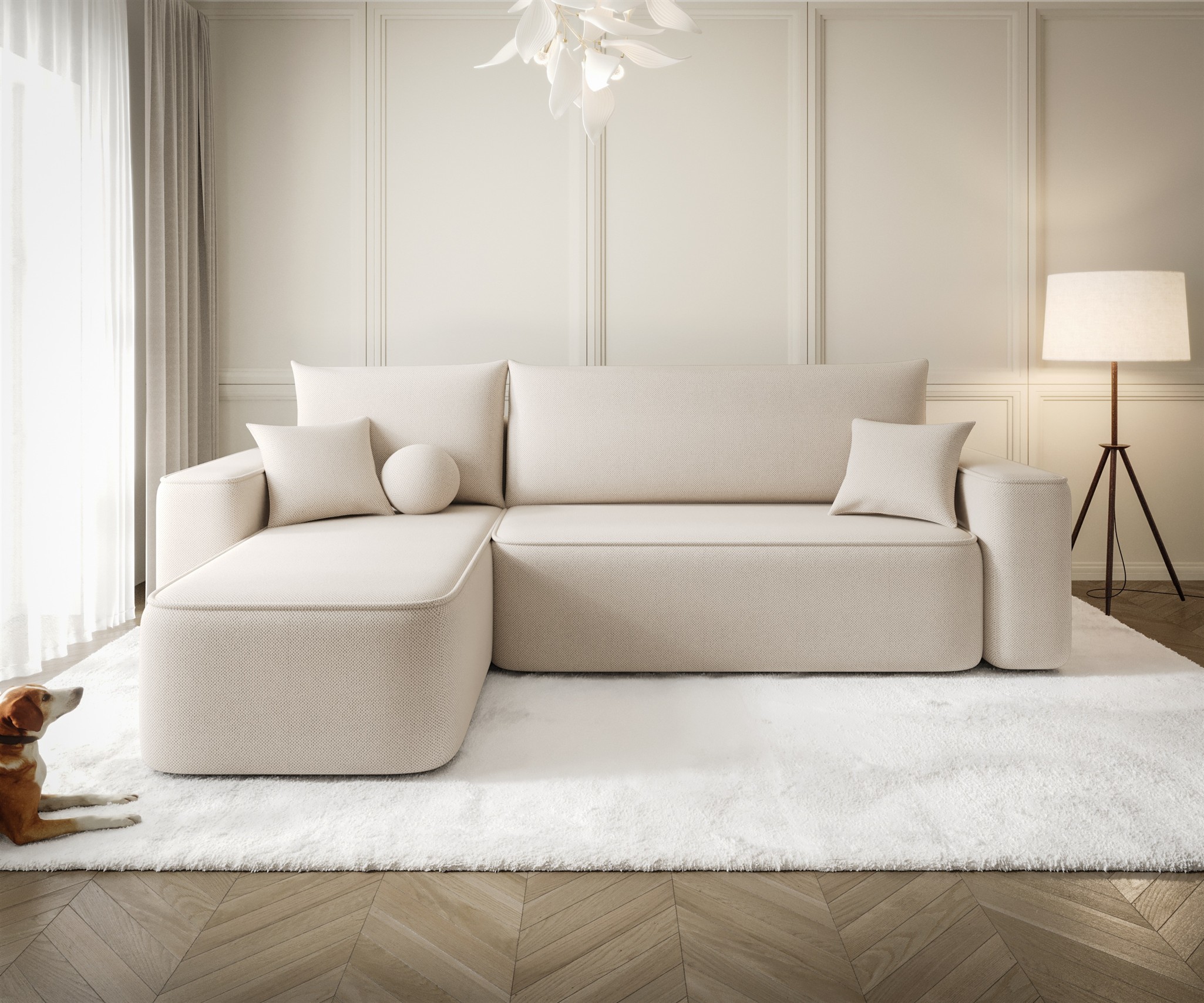 Ecksofa Schlafsofa Sofa AGEPO Stoff Curio Beige Ottomane Links | Ottomane: Links | Ecksofas mit Schlaffunktion | Polstermöbel