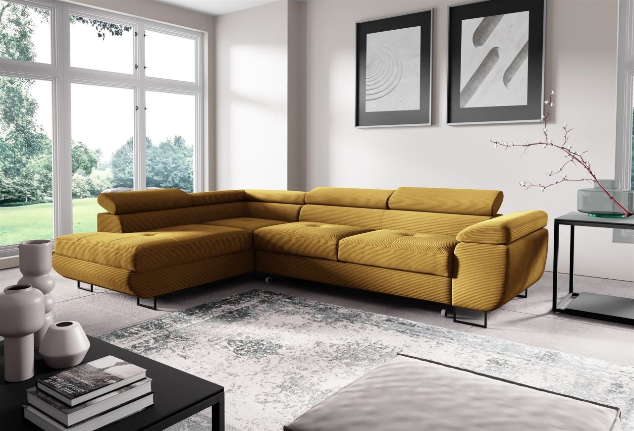 Ecksofa mit Schlaffunktion DECLAN Stoff Poso Honiggelb Ottomane Links