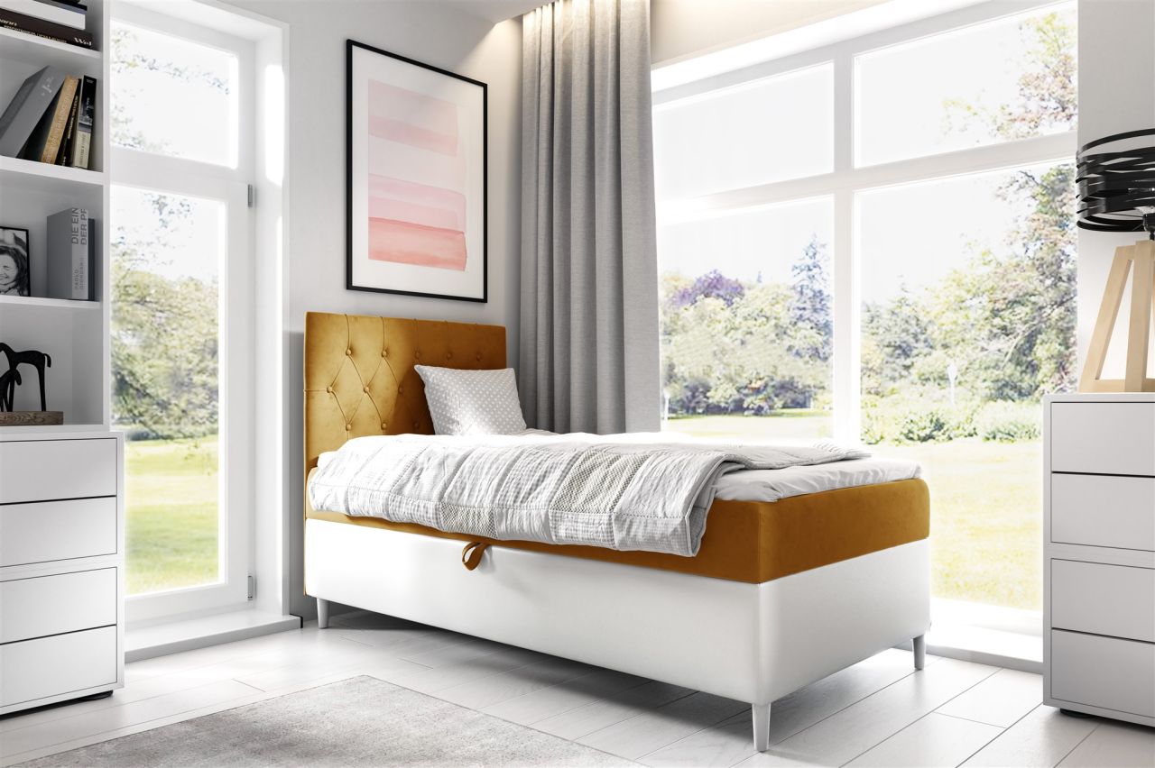 Boxspringbett Gästebett Kinderbett FINJA Nr.1 80x200cm Weiss-Gelb