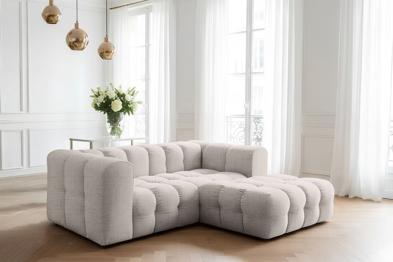 Ecksofa ersofa SOLVIE XS in Stoff Moly Creme Ottomane Rechts