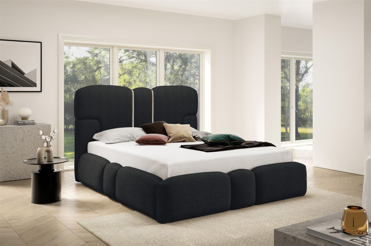 Polsterbett Schlafzimmerbett JORDAN 160x200cm Komplettset in Stoff Doha Schwarz