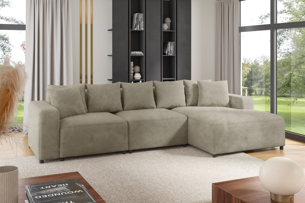 Ecksofa ersofa Sofa MEGAN in Stoff Poso Beige Ottomane Rechts