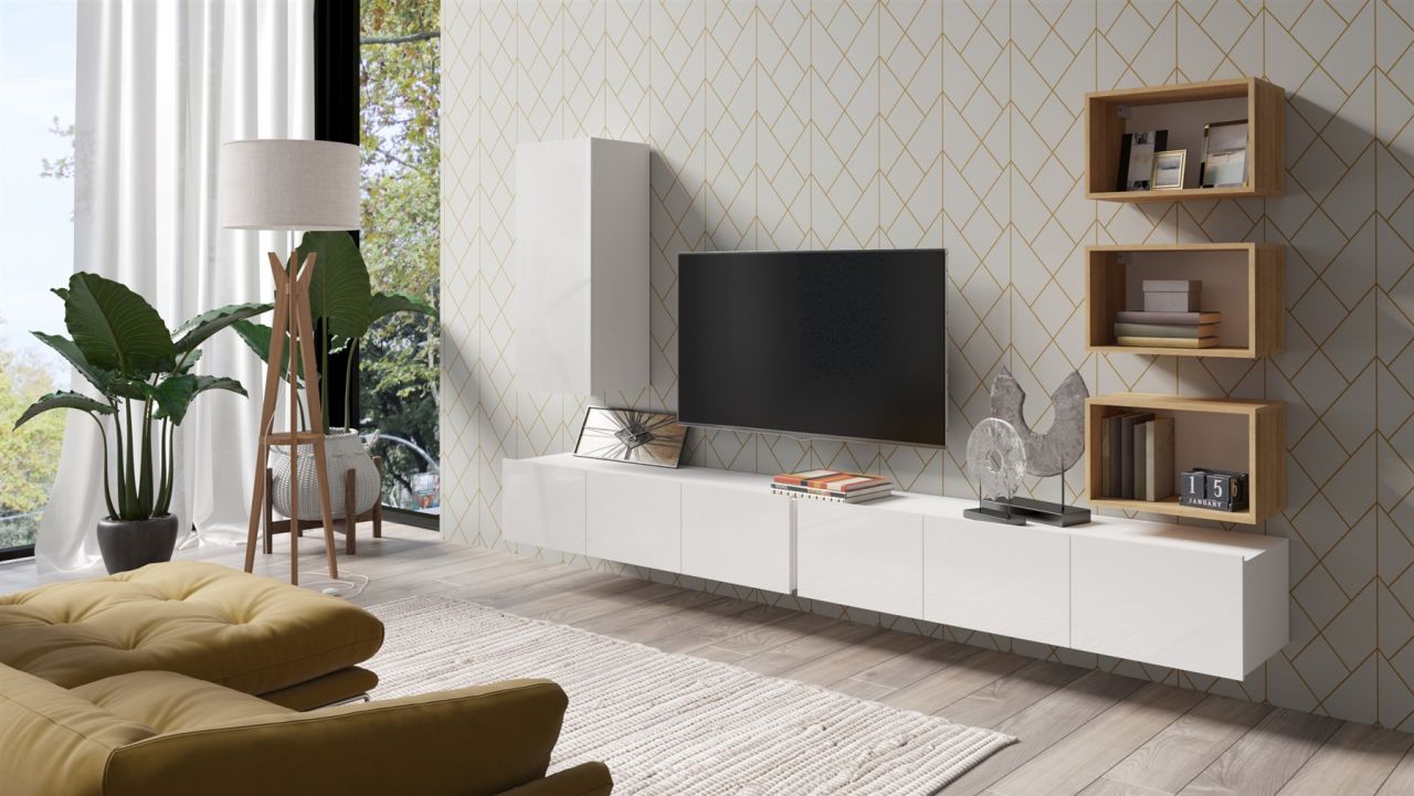 Mediawand Wohnwand 6 tlg - KAVOS 27 - Weiss Hochglanz