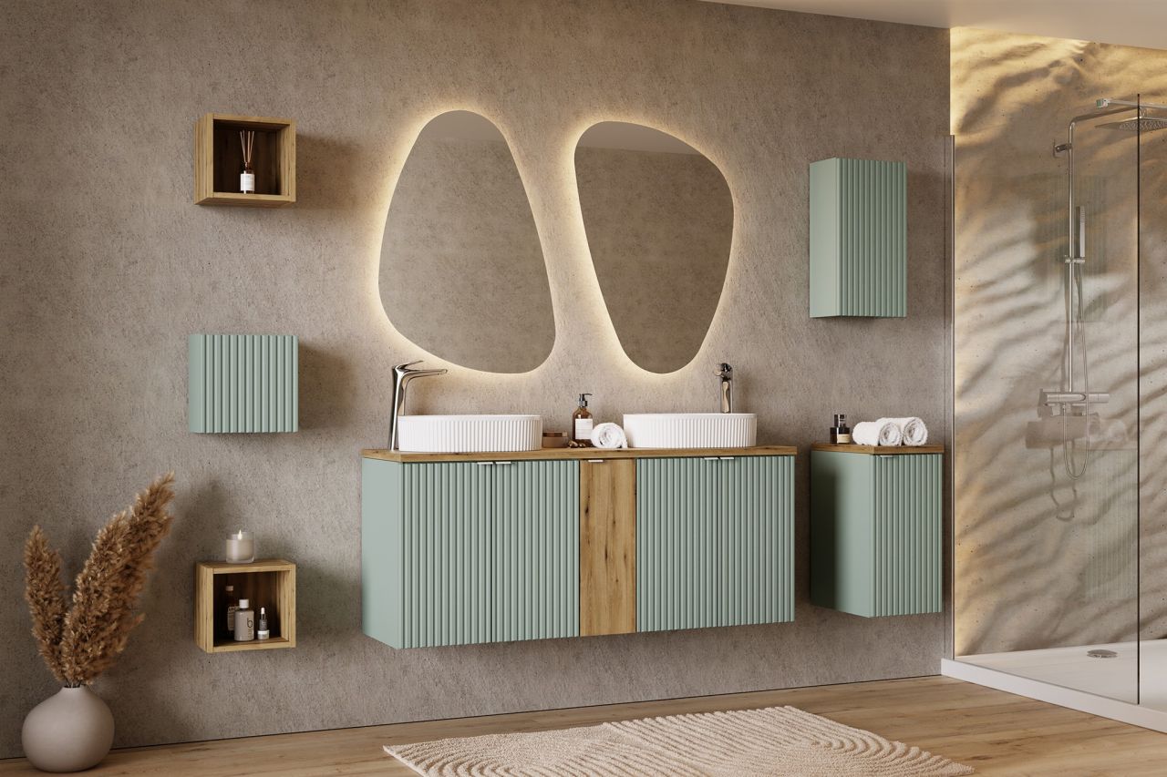Badmöbel Set 12-tlg Badezimmerset PANTIN Salbeigrün inkl. 2 x Waschtisch