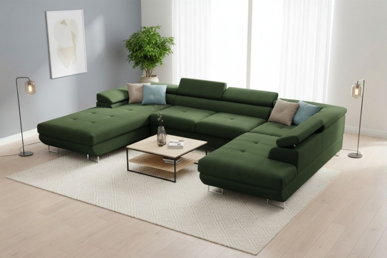 Fun Möbel Grün Wohnlandschaft Schlafsofa Gianluca In Stoff Gerra Ottomane 105 Cm Links
