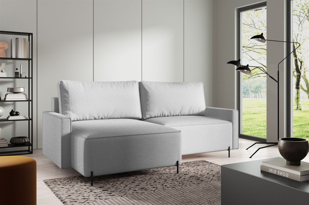 Ecksofa Schlafsofa Sofa BRAGA in Stoff Now or Never Hellgrau Ottomane Links