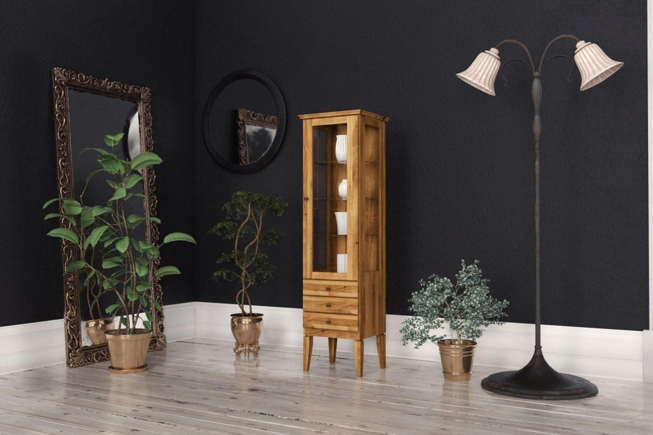 Vitrine Kommode LENNES Eiche massiv 50x180x45 cm