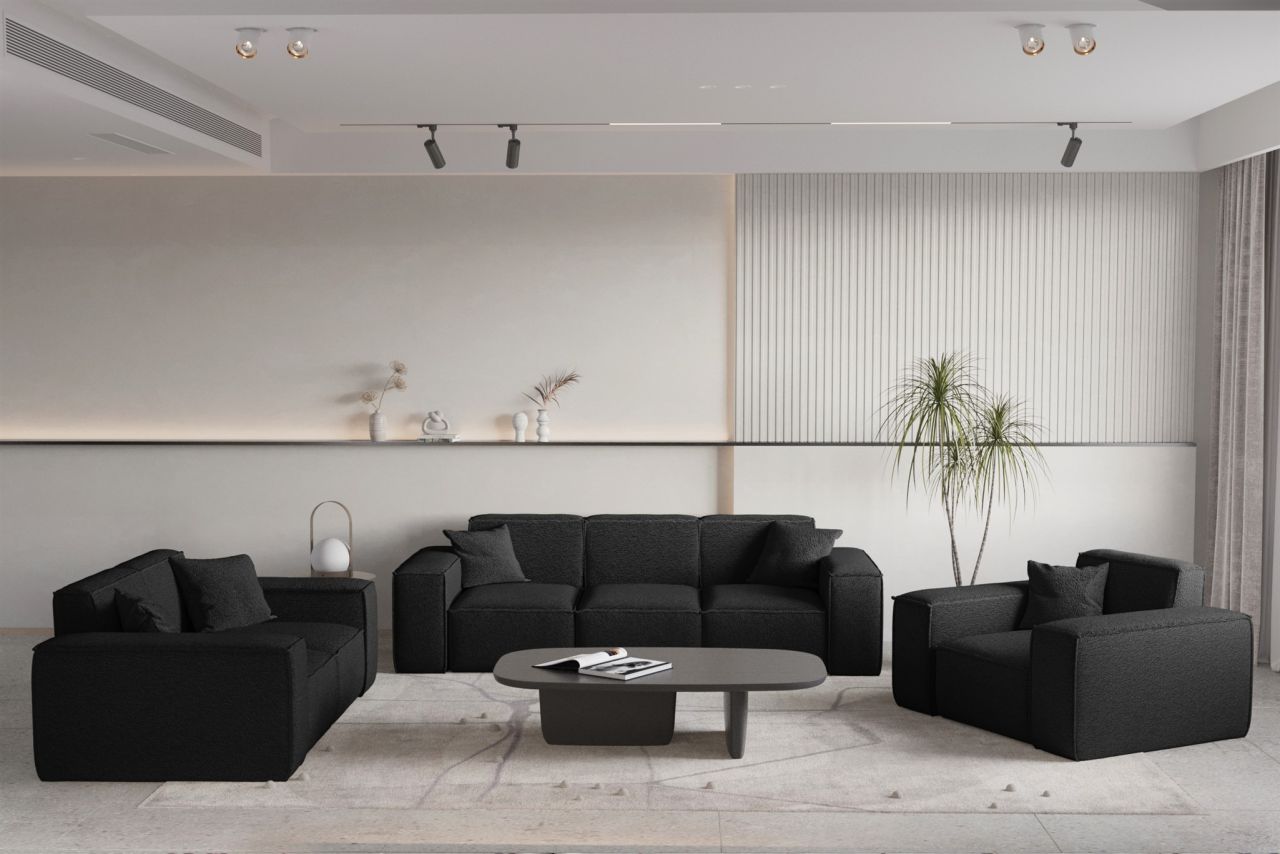 Sofaset ersofa CELES PREMIUM 3-2-1 in Stoff Ascot Bukla Schwarz