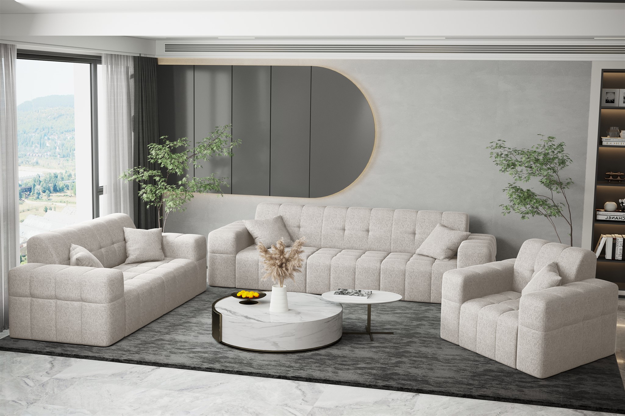 Sofaset Designersofa NANCY 3-2-1 in Stoff Neve Beige | Couchgarnituren | Polstermöbel