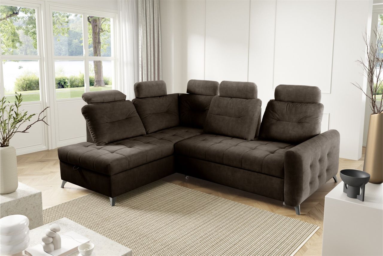 Ecksofa Schlafsofa Sofa WENDIE Stoff Hold Me Dunkelbraun Ottomane Links