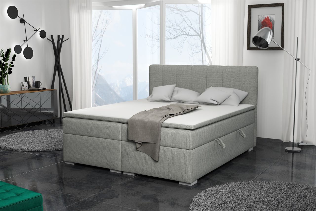 Boxspringbett Schlafzimmerbett LAURIN 200x200cm Stoff Aragon Hellgrau