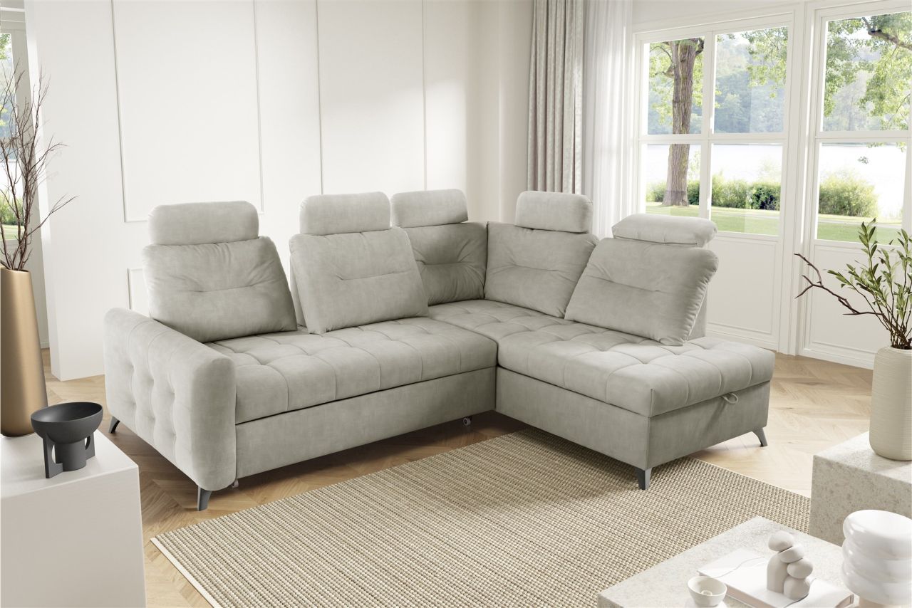 Ecksofa Schlafsofa Sofa WENDIE Stoff Hold Me Beige Ottomane Rechts